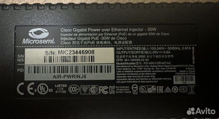 SFP трансиверы и POE инжектор Cisco AIR-pwrinj6