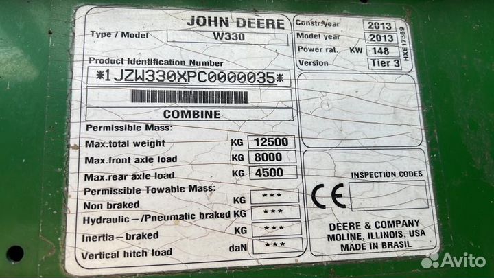 Комбайн John Deere W330, 2013
