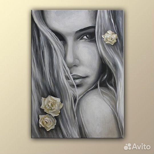 Картина маслом Красивая девушка с розами