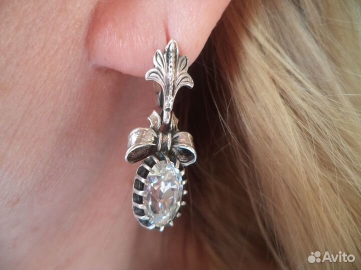 Серьги-подвески серебро 925 хрусталь