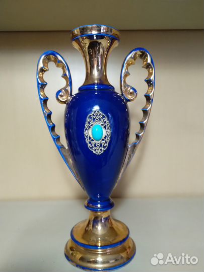 Вазы, цветное стекло, фарфор, роспись винтаж, СССР