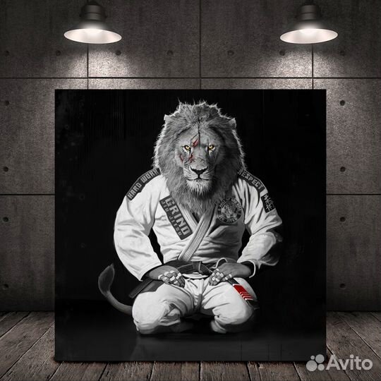 Картина лев в кимоно