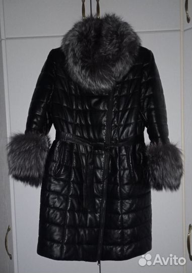 Кожаное женское пальто 46-48 размер