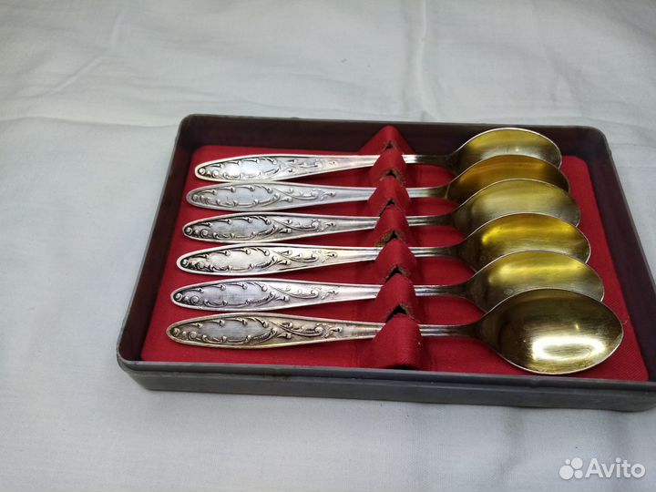 Чайные ложки Позолота 6 шт. Мельхиор мнц СССР