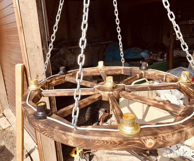 Светильник, люстра, колесо от телеги, рустик