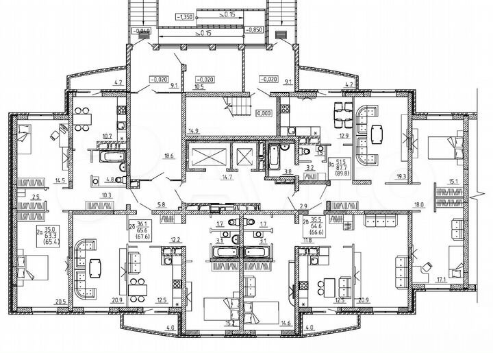 3-к. квартира, 89,4 м², 1/16 эт.