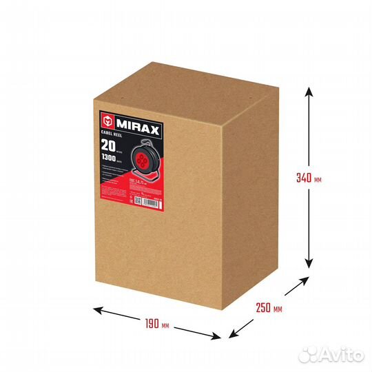 Удлинитель на катушке mirax пвс 2х0.75 20м 1300 В