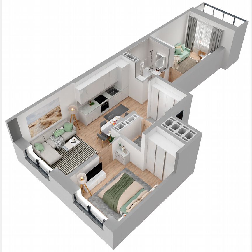 2-к. квартира, 55,4 м², 3/23 эт.