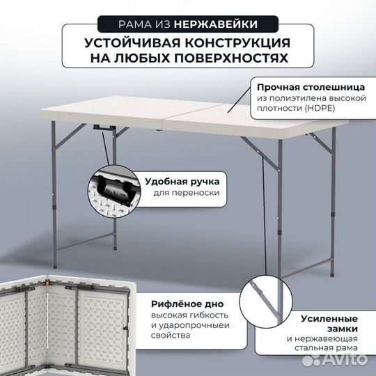 Стол складной пластиковый усиленный