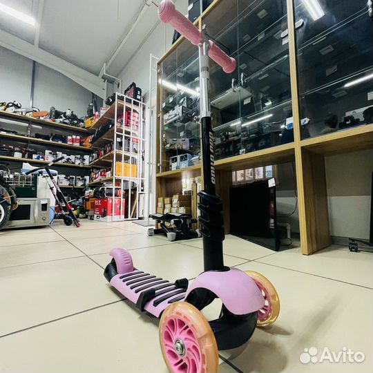 Самокат rollo PRO трехколесный складной Розовый