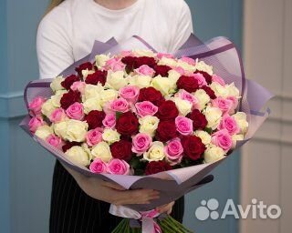 Букет из 75 роз микс 50-60 см (Россия)