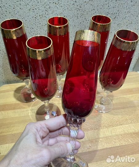 Фужеры bohemia рубин для шампанского