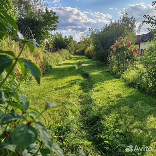 Покос травы триммером