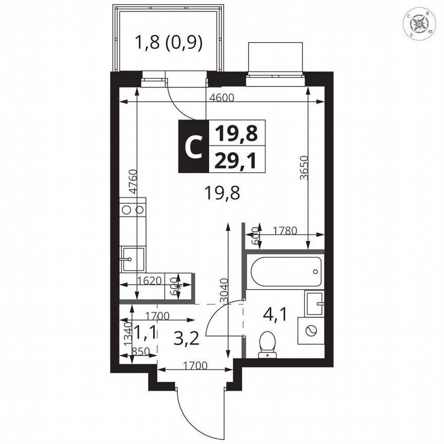 Квартира-студия, 29,1 м², 16/25 эт.