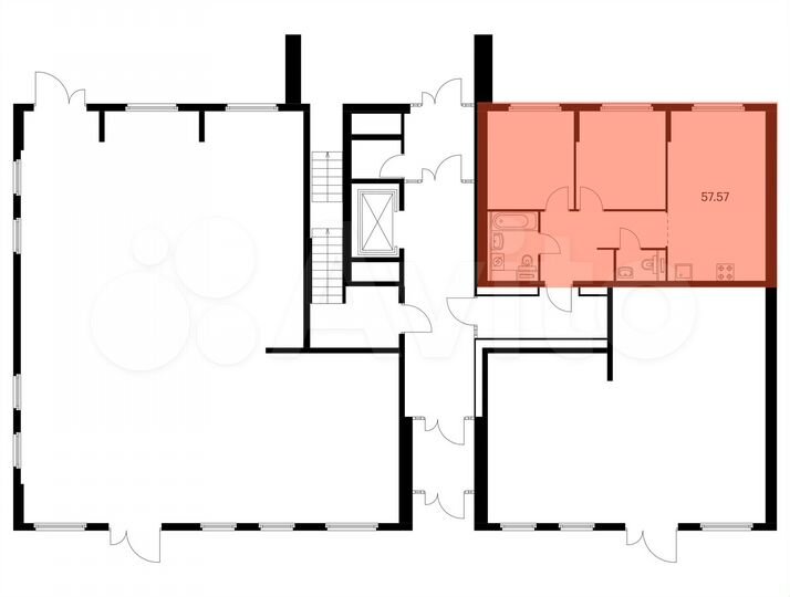 2-к. квартира, 57,6 м², 1/9 эт.