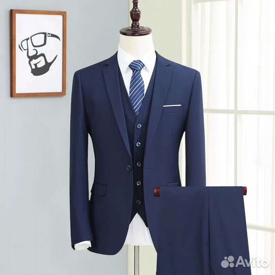 Костюм на школьника, студента, синий с рубашкой