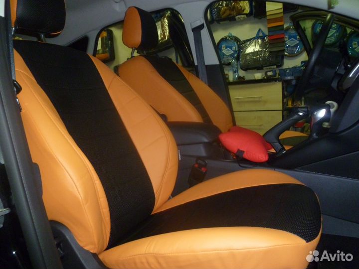 Авточехлы для KIA Optima (2010+) оранжево- чёрная