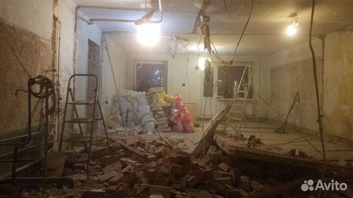 Демонтаж пола, сантехкабин, обои, проёмы, вынос вы