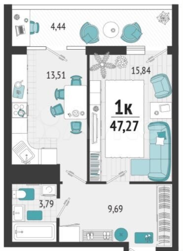 1-к. квартира, 47,3 м², 8/22 эт.