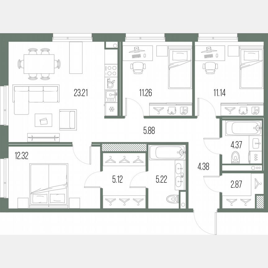 3-к. квартира, 85,8 м², 2/10 эт.