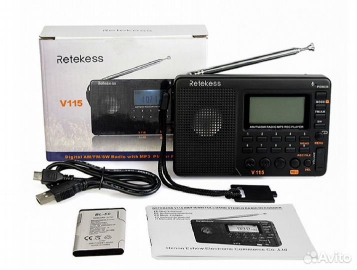 Всеволновой приемник,плеер, диктофон retekess V115