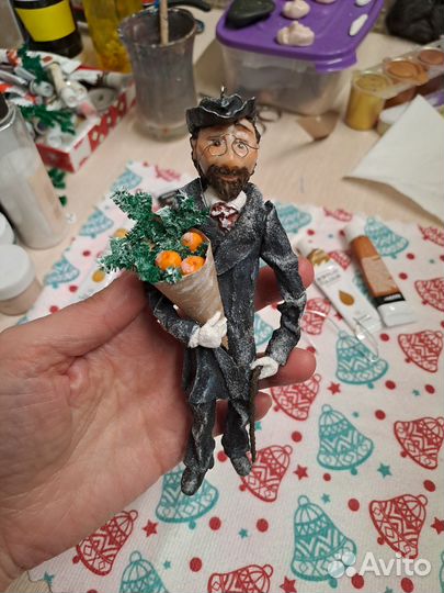 Чехов и Гоголь- елочные игрушки из ваты