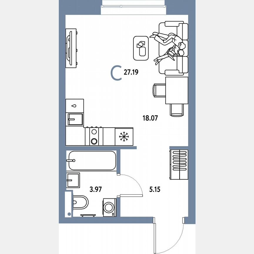Квартира-студия, 27,2 м², 12/23 эт.