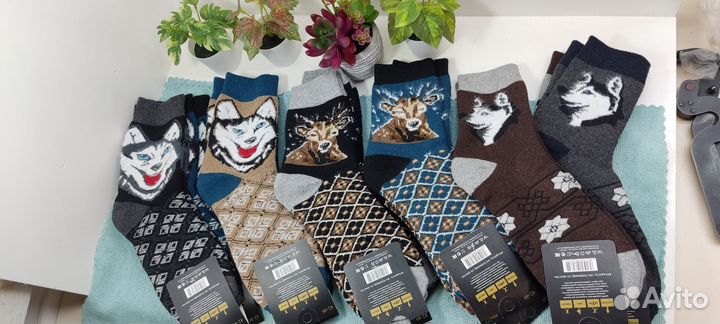 Стильные зимние термо носки с принтом рисунком