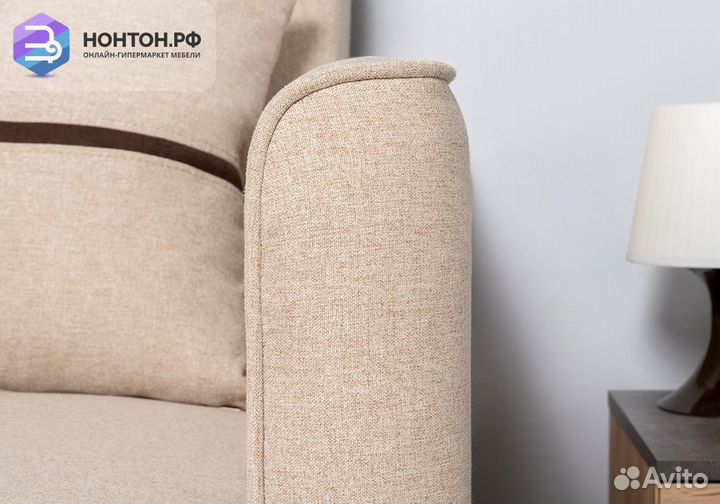 Диван дельфин Рон бежевый / темно-коричневый