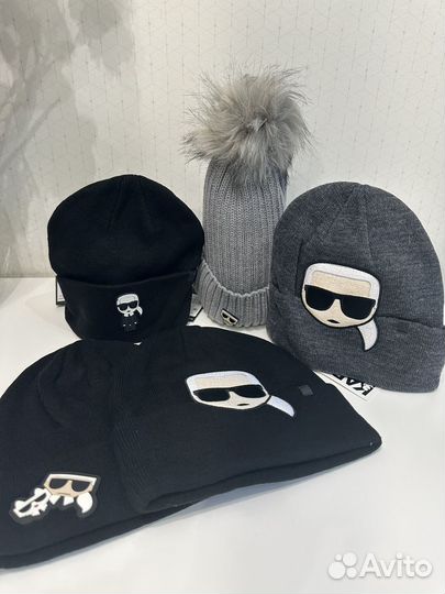 Шапка с помпоном, шапки бини Karl Lagerfeld