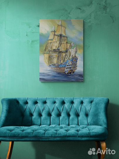 Картина парусник корабль в море 70х50 на холсте