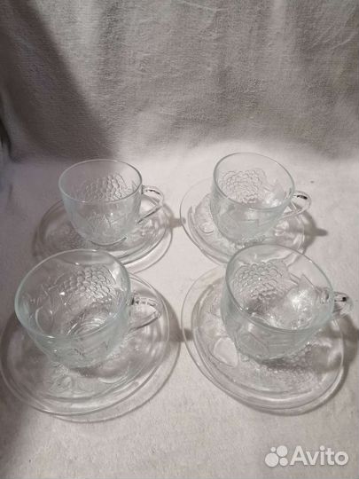 Чайная пара,стеклянный чайный сервиз,чашки