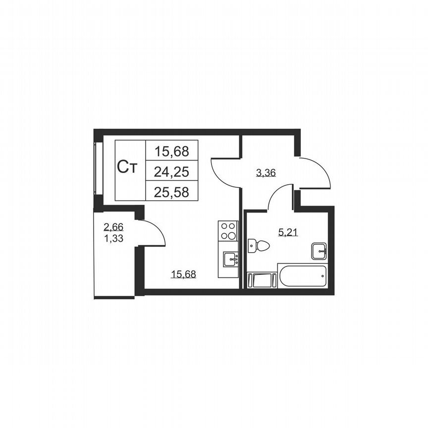 Квартира-студия, 25,6 м², 9/19 эт.