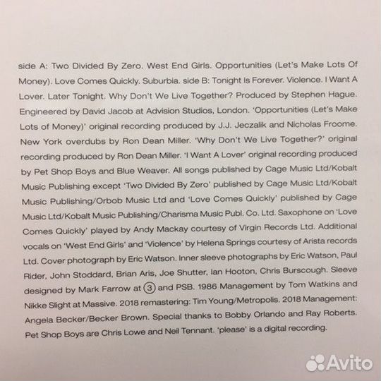 Виниловая пластинка PLG Pet Shop Boys Please (180