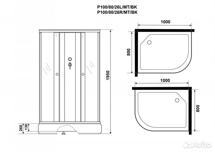 Душевая кабина Niagara p100/80/26l/mt/bk