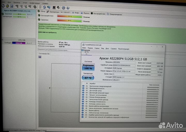 SSD M.2 Apacer AS2280P4 512 гб