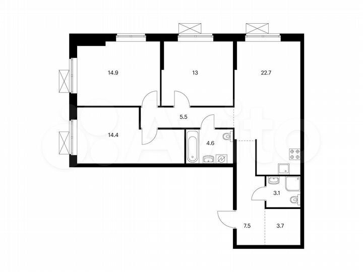 3-к. квартира, 89,4 м², 4/16 эт.