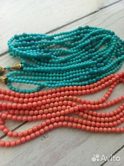 Винтажные бусы коралл и бирюза