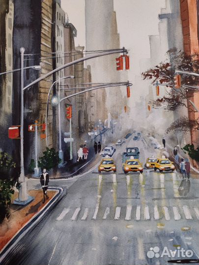 Картина акварелью. Городской пейзаж