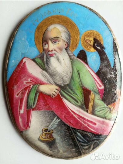 Икона 19в. финифть в серебре