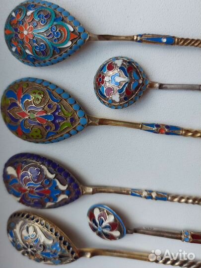 Ложка серебро 84 эмаль