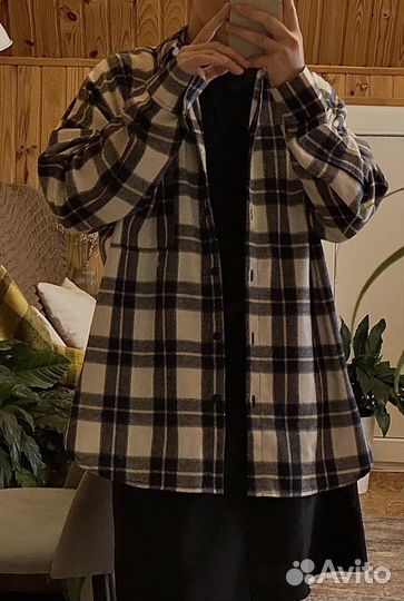 Рубашка в клетку оверсайз осенняя женская теплая