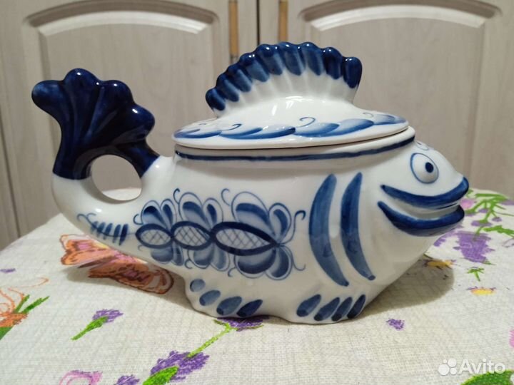 Гжель Рыба оригинал СССР. Шкатулка / салатник