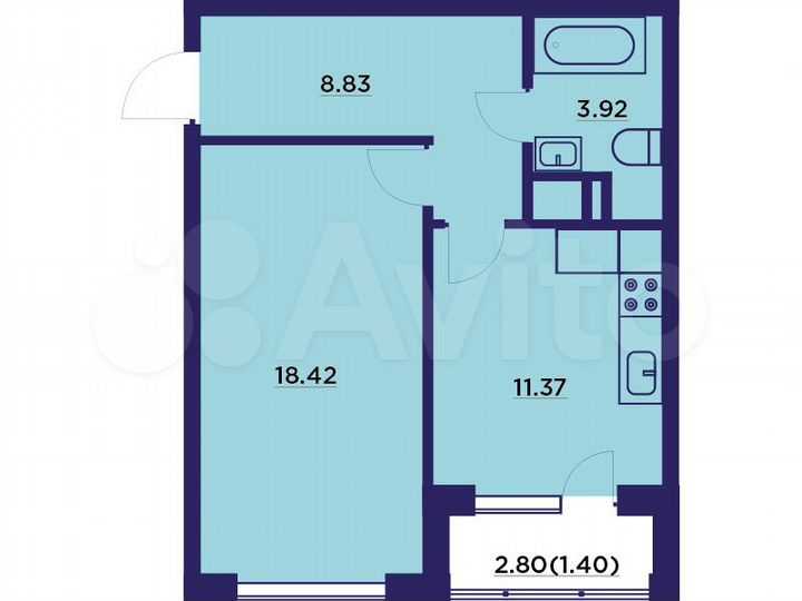 1-к. квартира, 45,5 м², 17/18 эт.