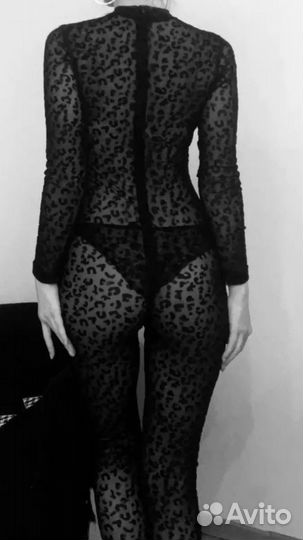 Женский комбинезон слитный на замке леопард