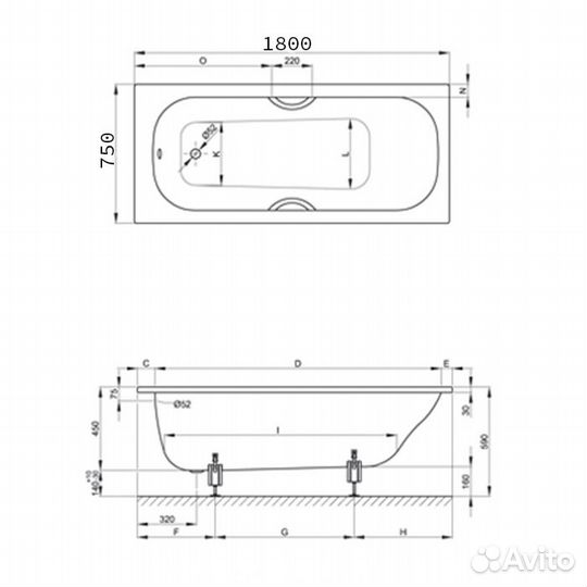 Bette Classic Ванна с шумоизоляцией 180х75х45, с