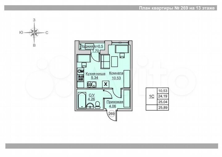 Квартира-студия, 25 м², 13/18 эт.