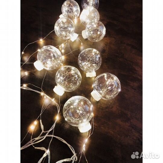 Гирлянда светодиодная шары с росинкой желтые