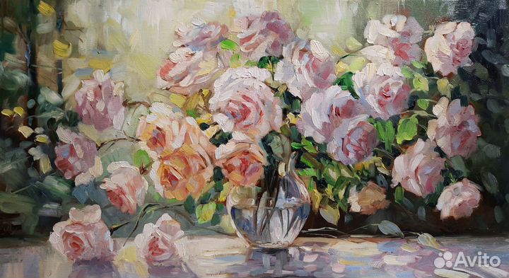 Картина маслом букет розы саду