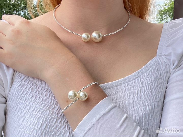 Колье и браслет новый комплект с жемчугом